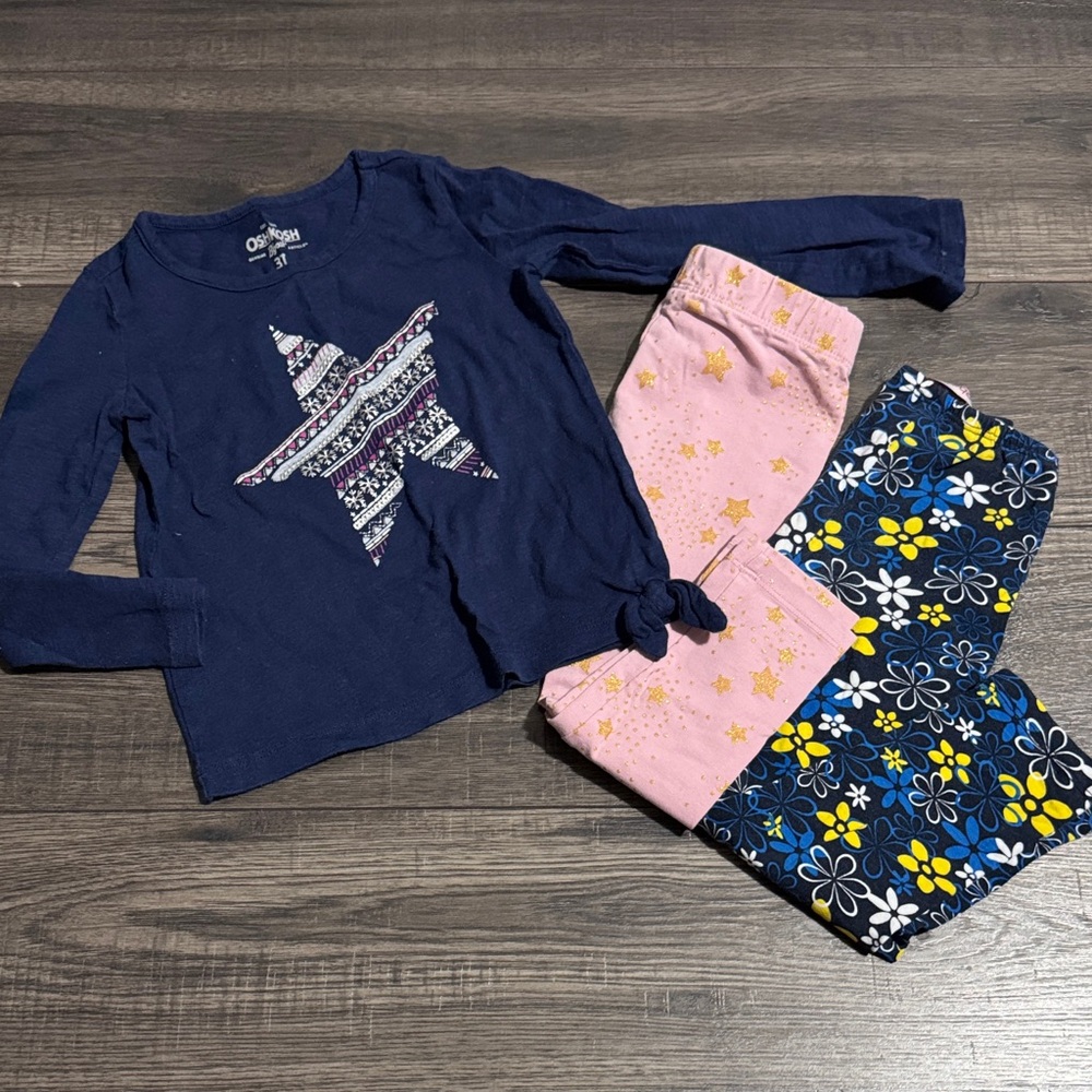 Oshkosh Star shirt with star and floral pants combo